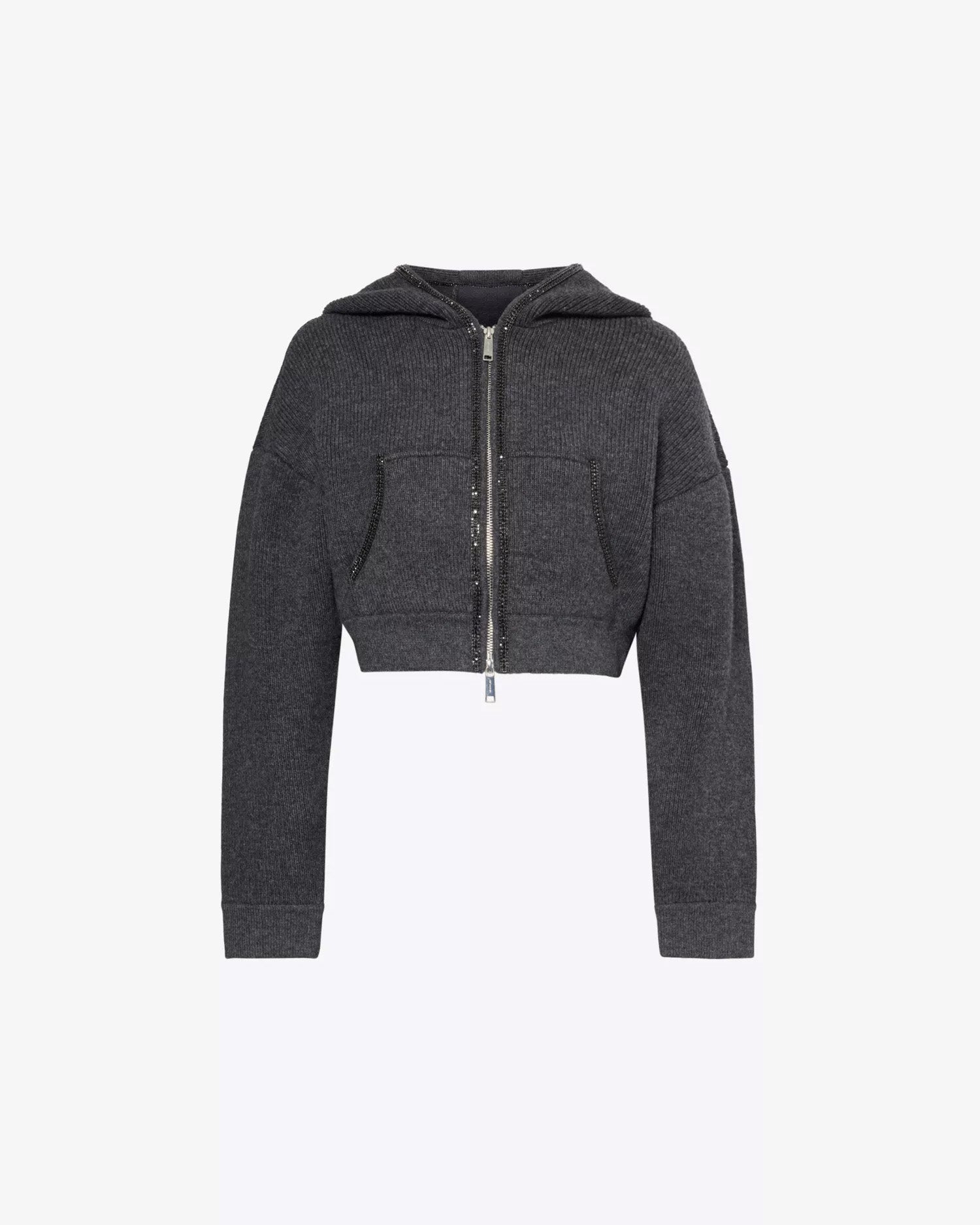 Embellished Cropped Knit Hoody