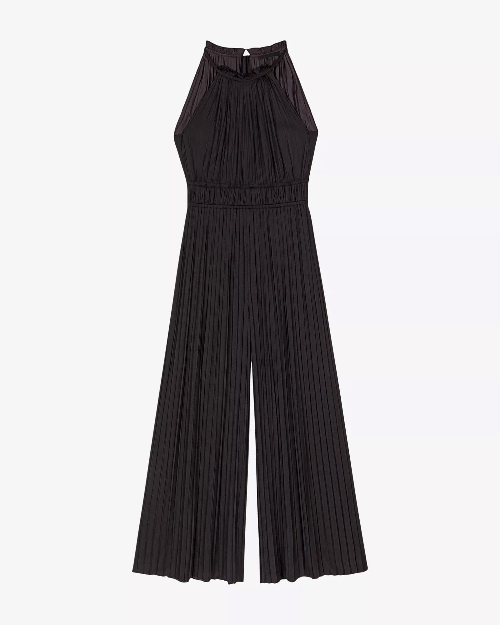 Wide-Leg Pleated Woven Jumpsuit –