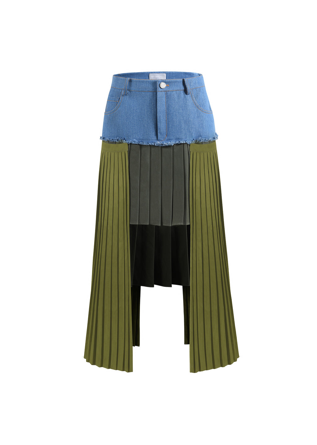 Pleated Denim Midi Skirt