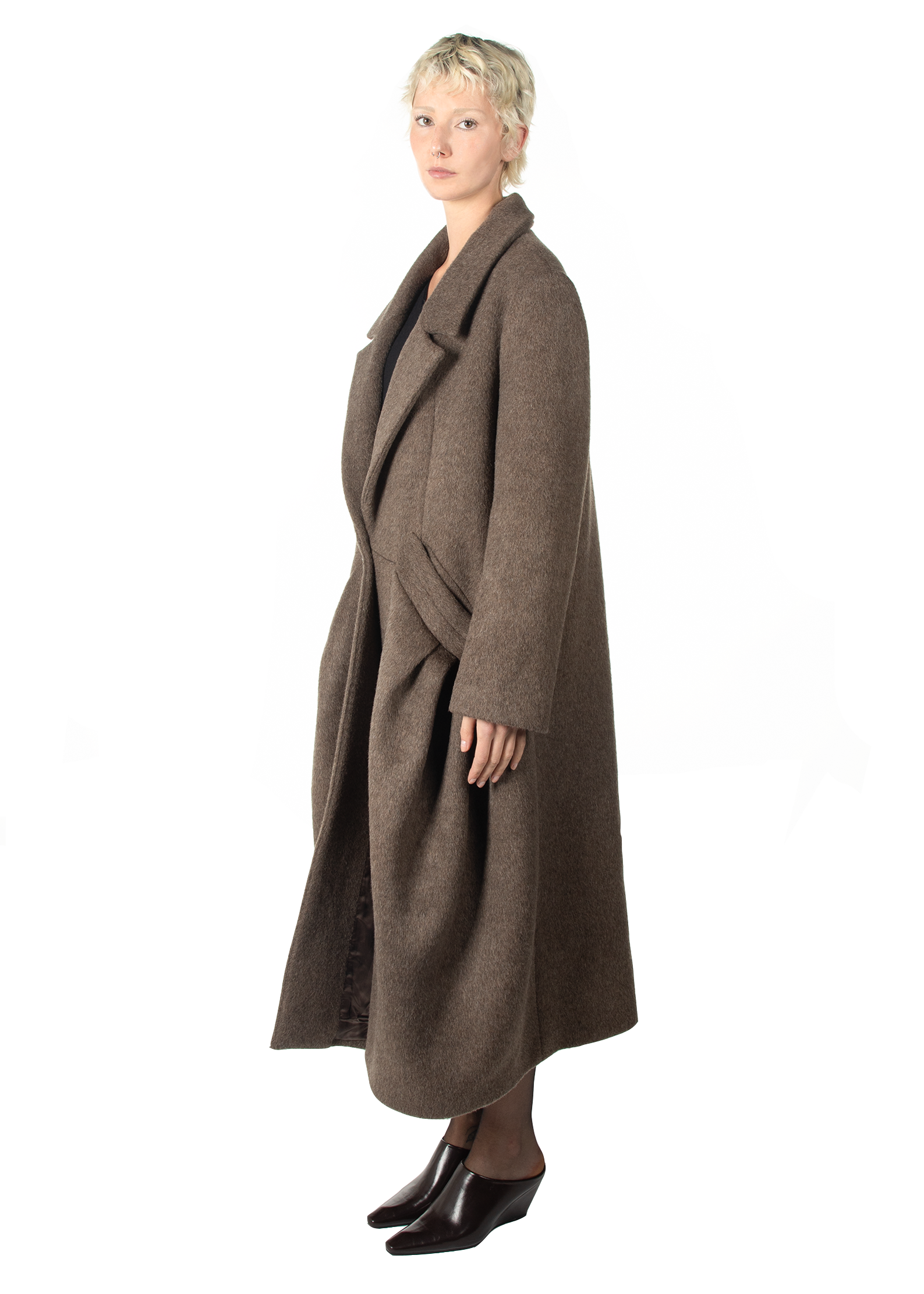 Brown Wool Pleated Coat