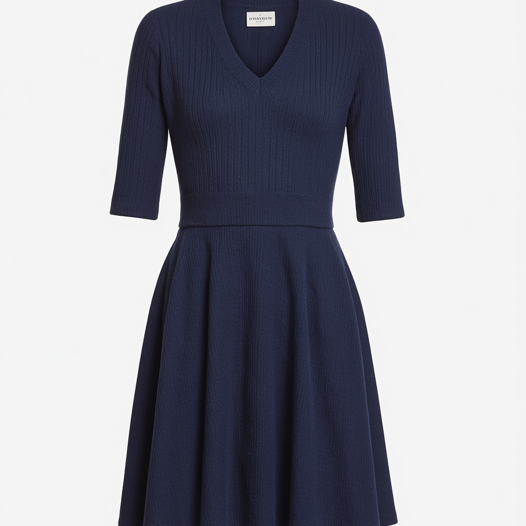 Navy Ribbed Knit Dress