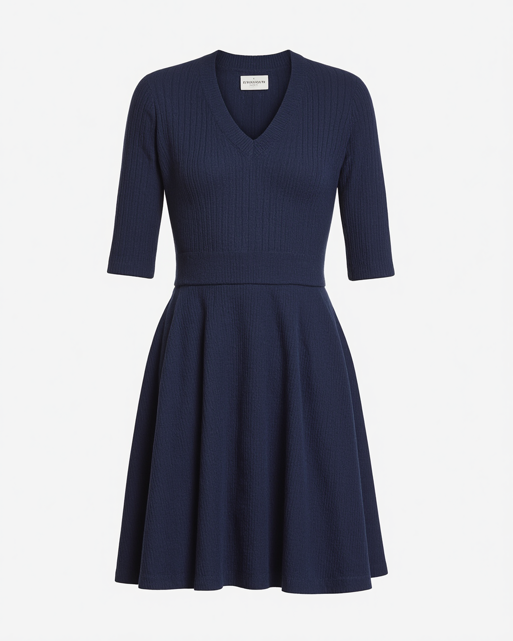 Navy Ribbed Knit Dress