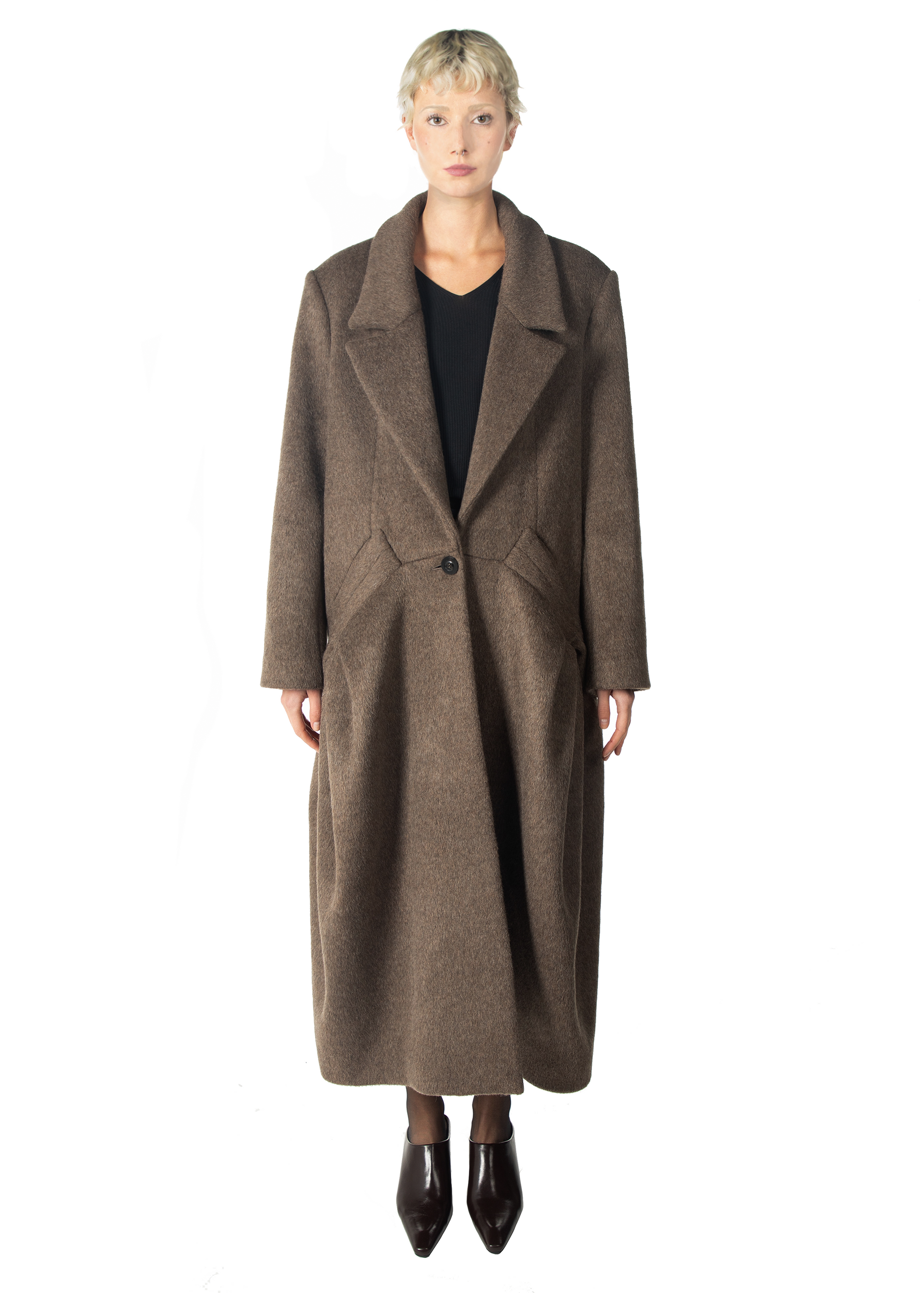 Brown Wool Pleated Coat