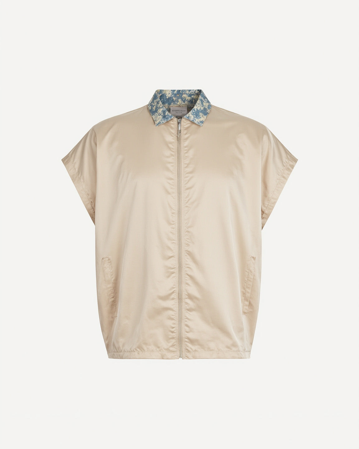 Beige Short-Sleeve Zip-Up Jacket