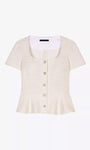 Short-Sleeve Peplum Tweed Top