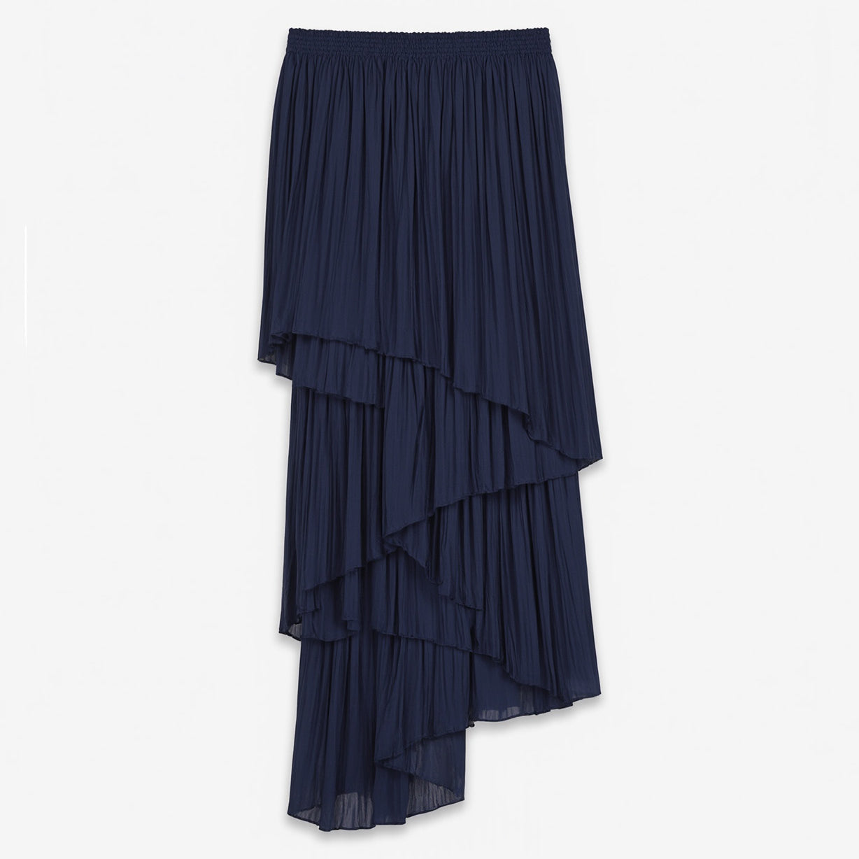 Navy Pleated Asymmetric Skirt