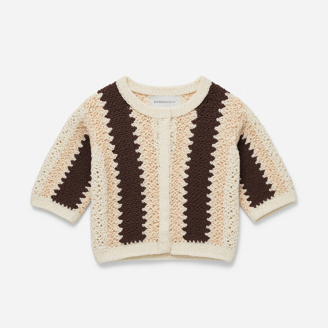 Retro Cream Brown Crochet Cardigan