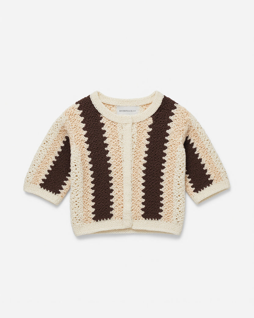 2. Retro Cream Brown Crochet Cardigan