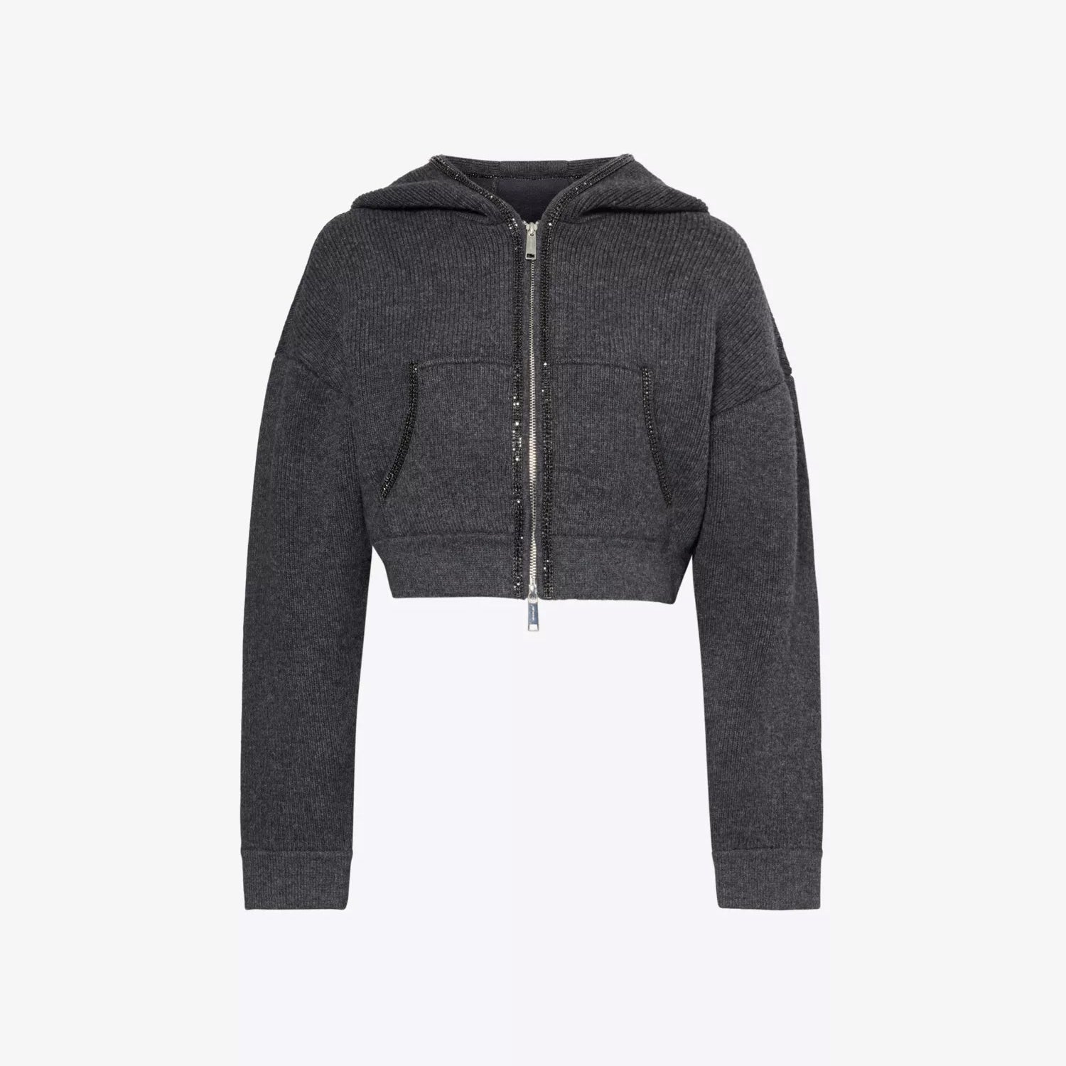 Embellished Cropped Knit Hoody