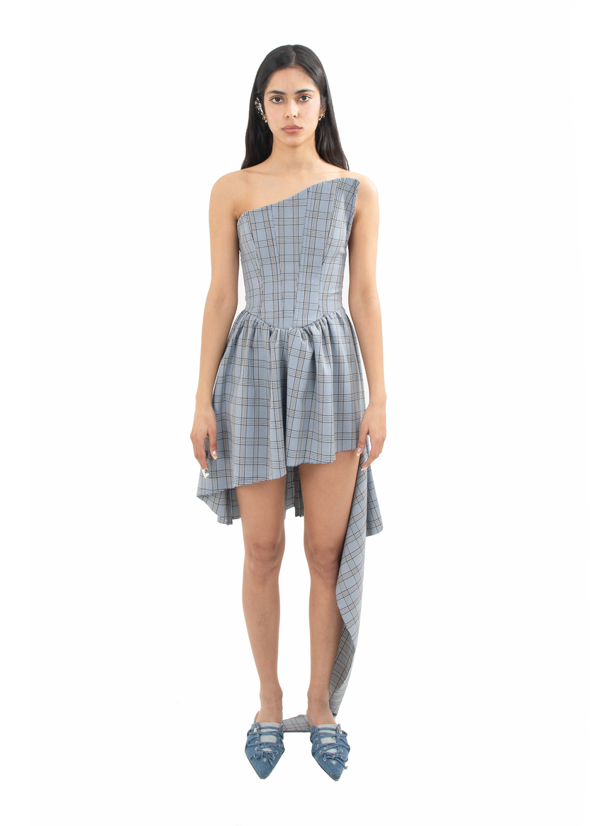 2. Asymmetrical Plaid One-Shoulder Mini Dress