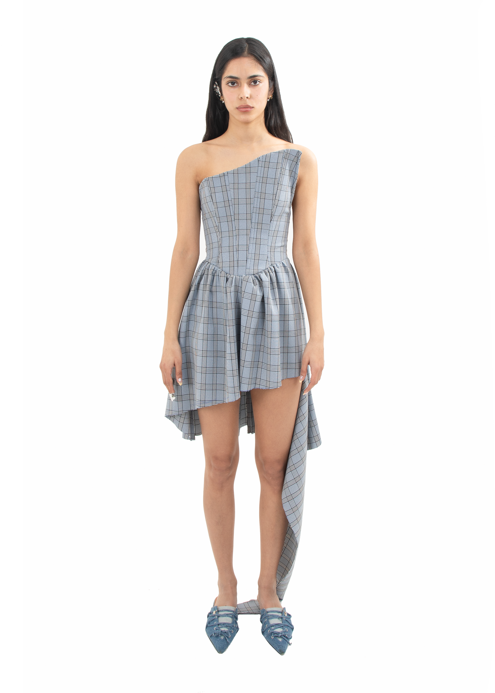 Asymmetrical Dress with Plaid