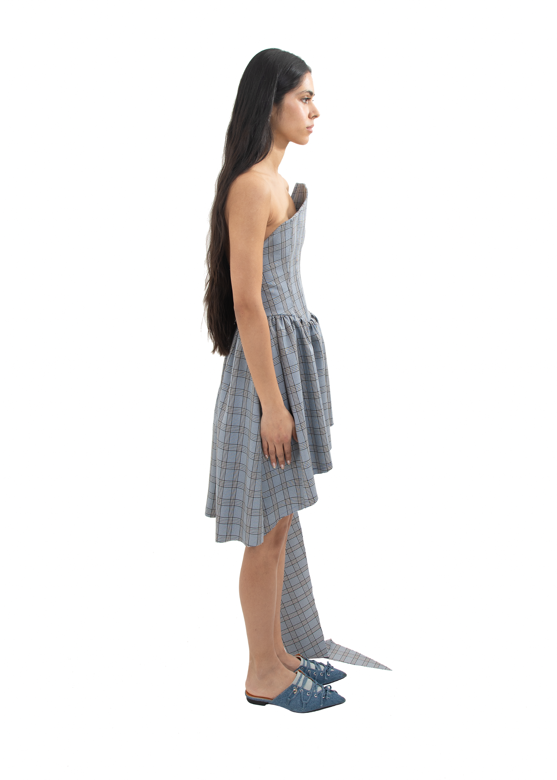 Asymmetrical Dress with Plaid sideview