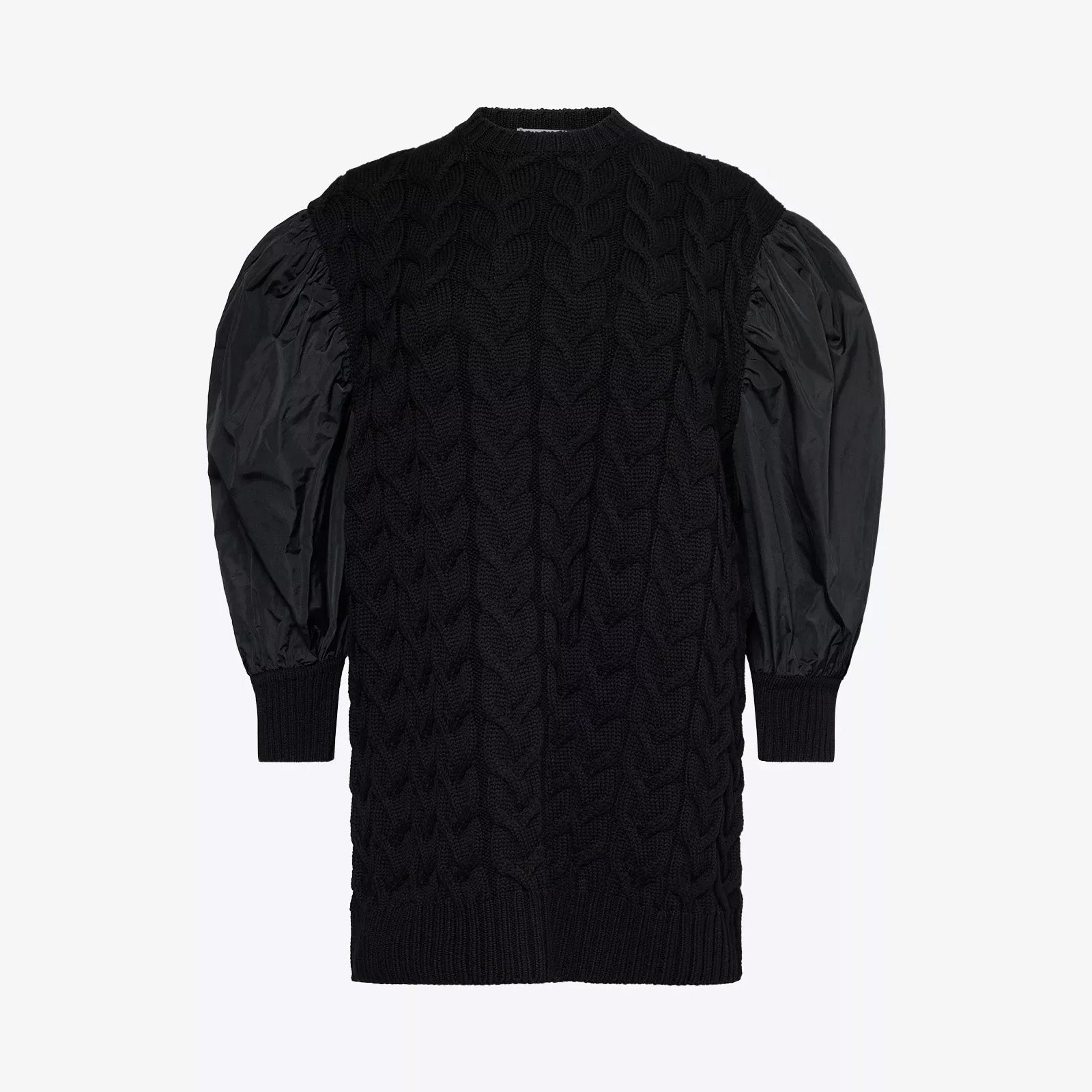 Balloon-sleeve Wool-knit Mini Dress