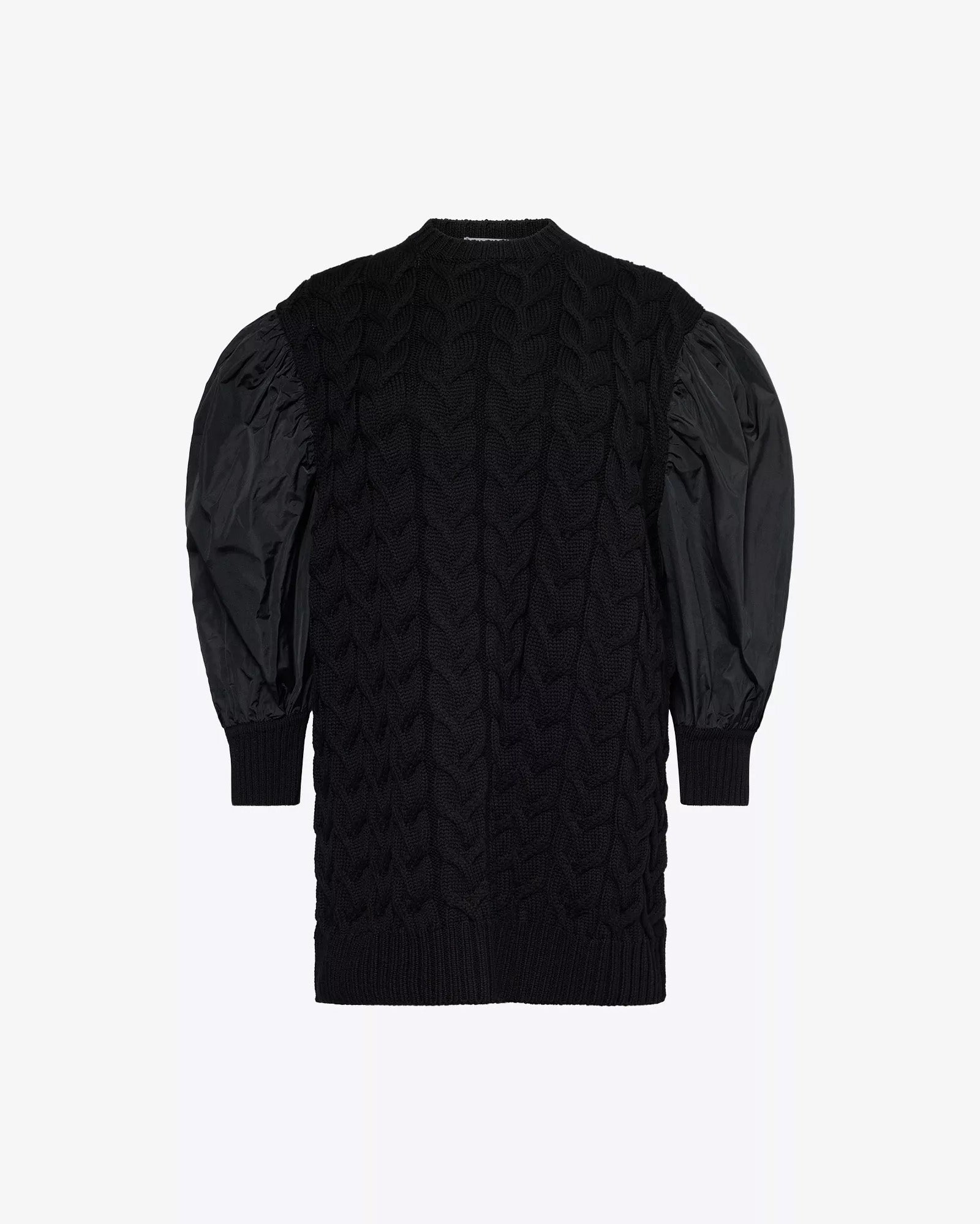 Balloon-sleeve Wool-knit Mini Dress