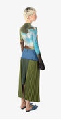 Pleated denim midi skirt back