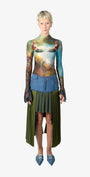 Pleated Denim Midi Skirt front