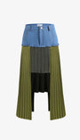 Pleated Denim Midi Skirt