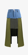 Pleated Denim Midi Skirt