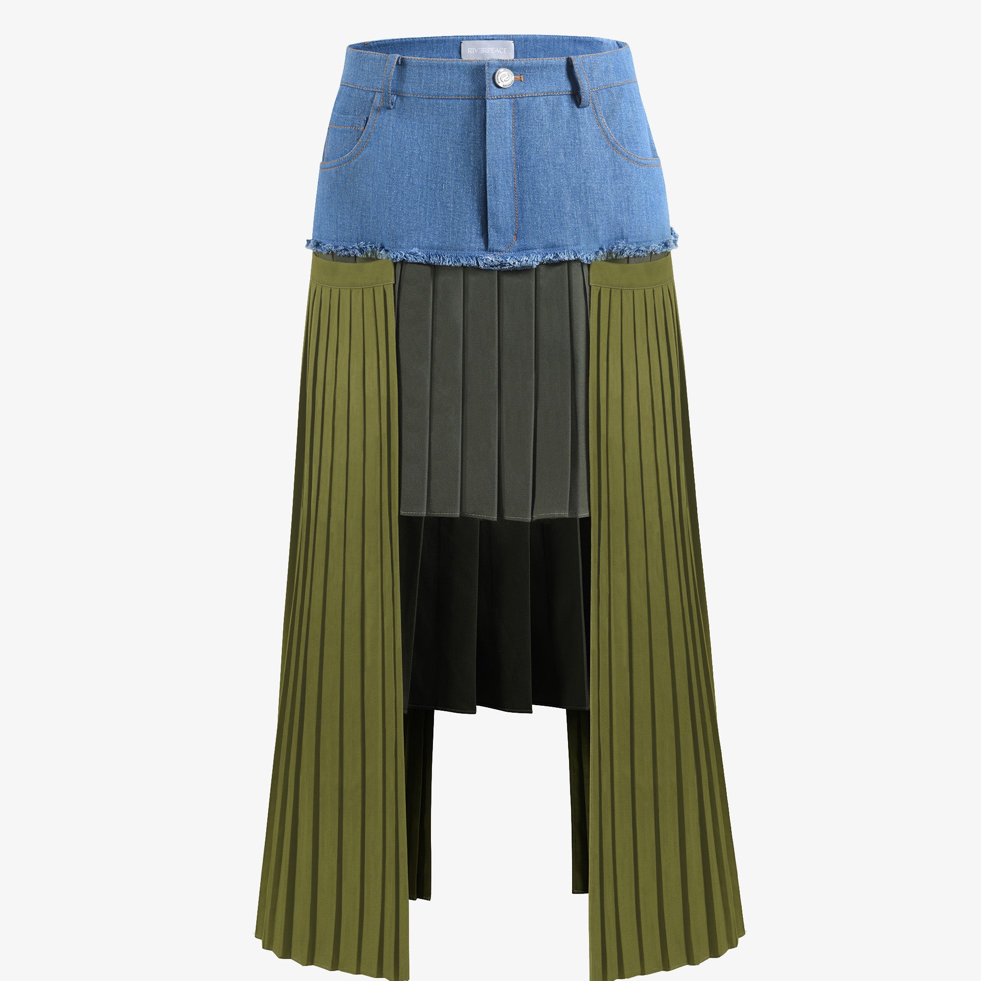 Pleated Denim Midi Skirt