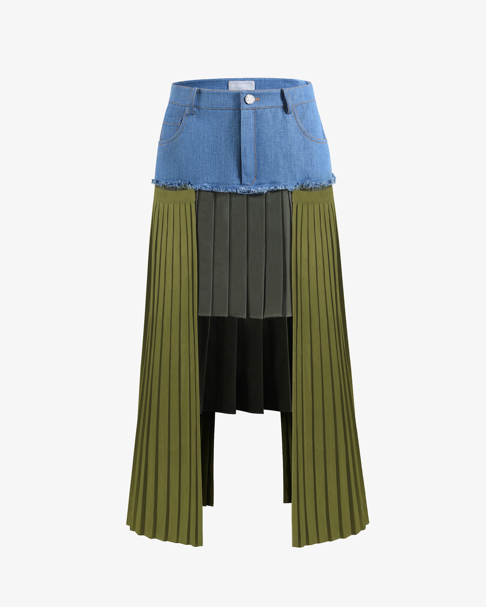 Pleated Denim Midi Skirt