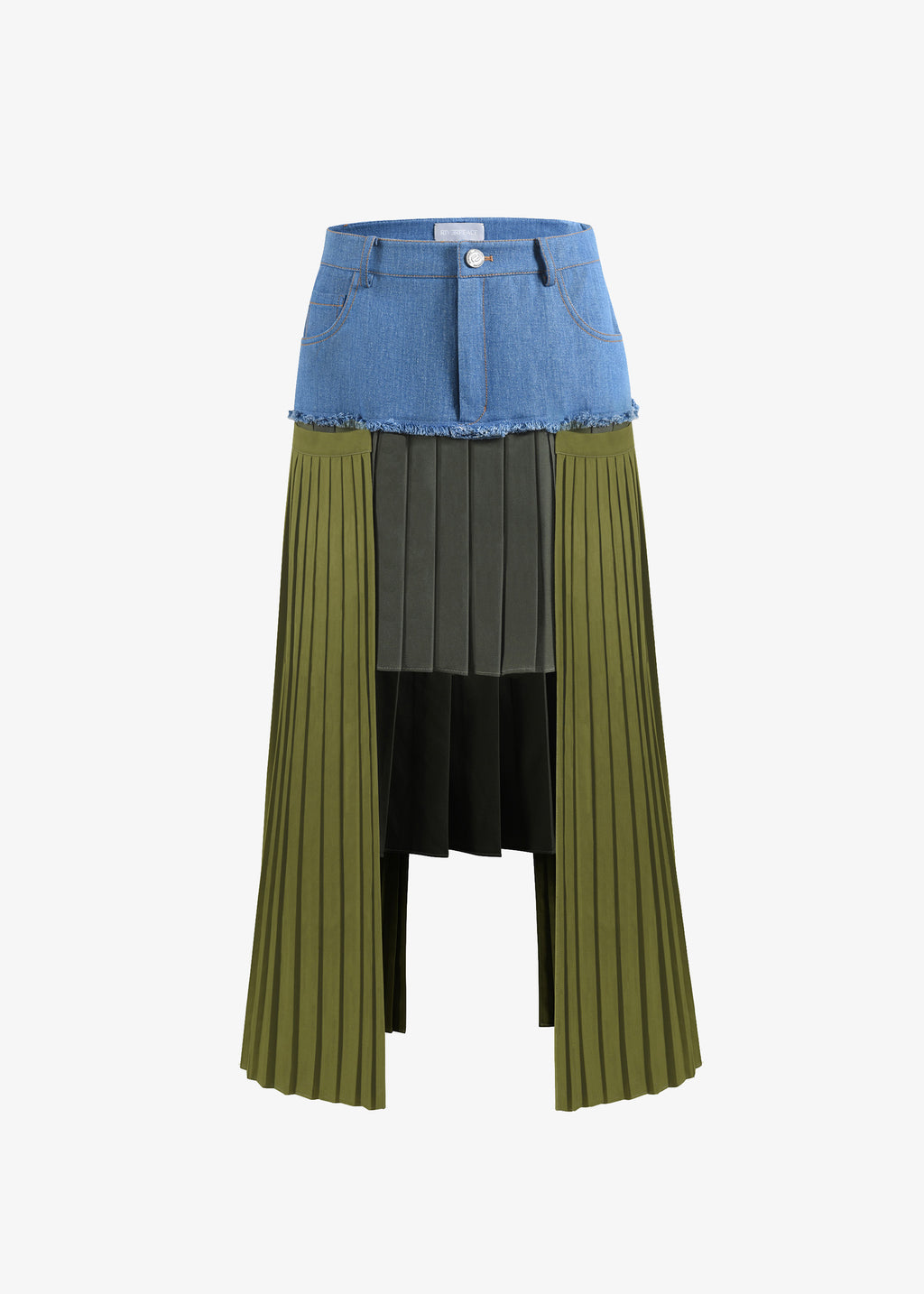 Pleated Denim Midi Skirt
