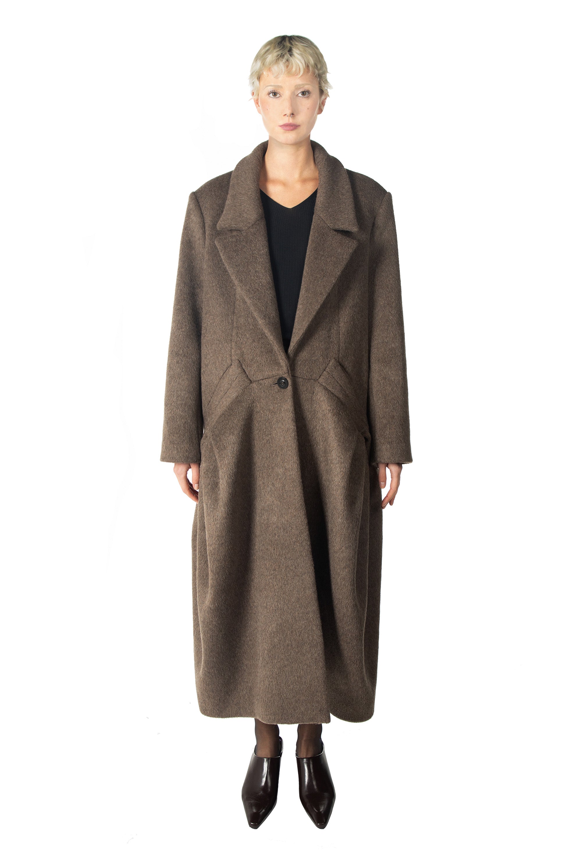 Pleated Trench Coat in Brown