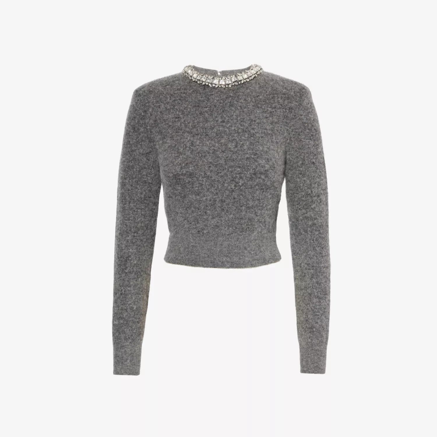 Round-neck embellished long-sleeve knit jumper