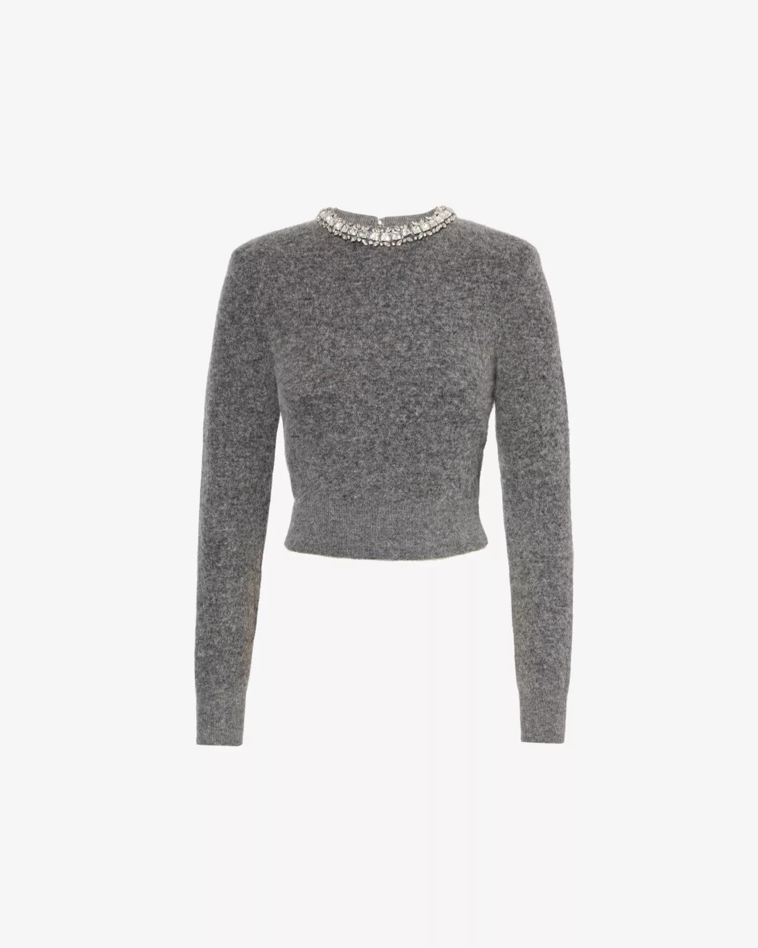 Round-neck embellished long-sleeve knit jumper