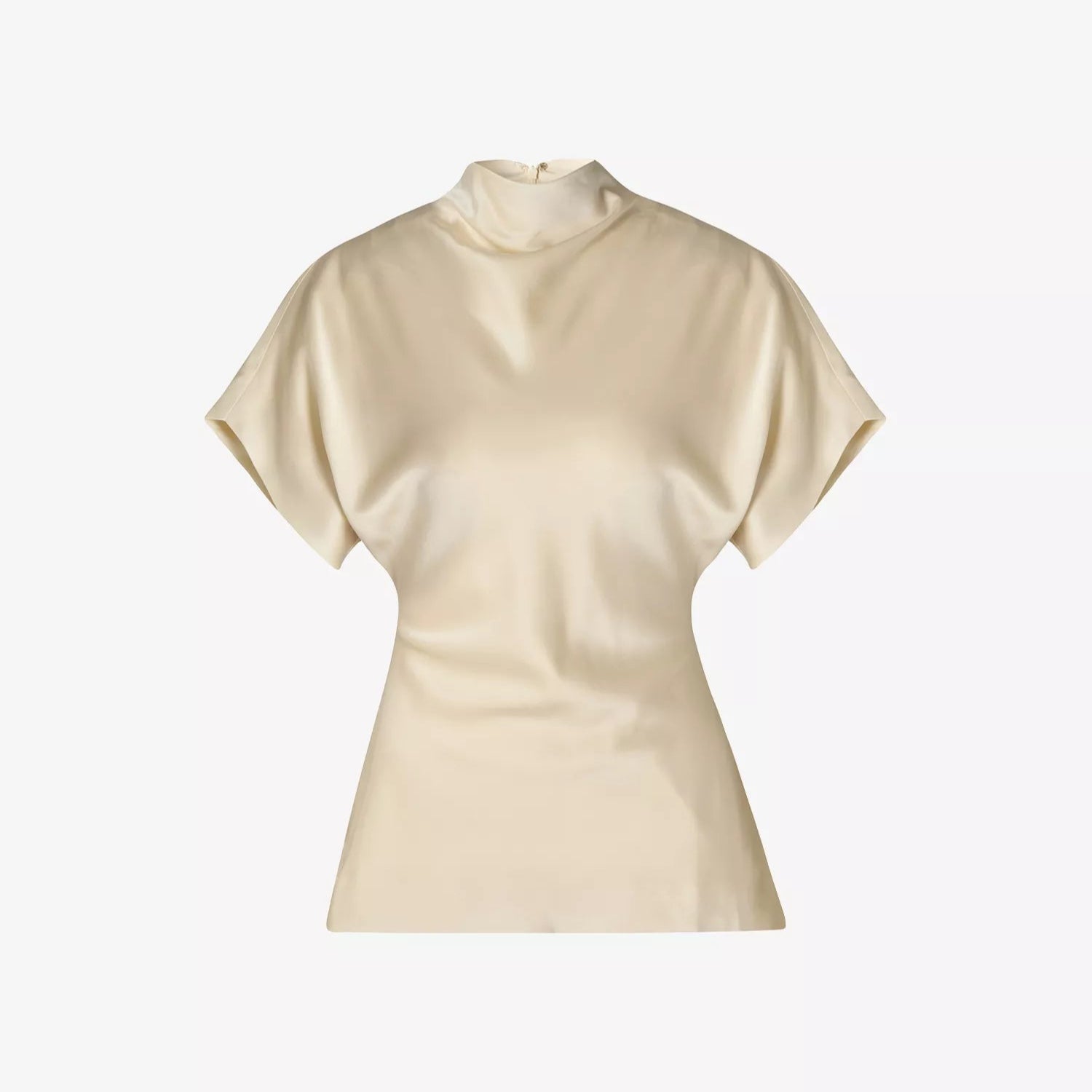Draped Short-Sleeve Satin Blouse