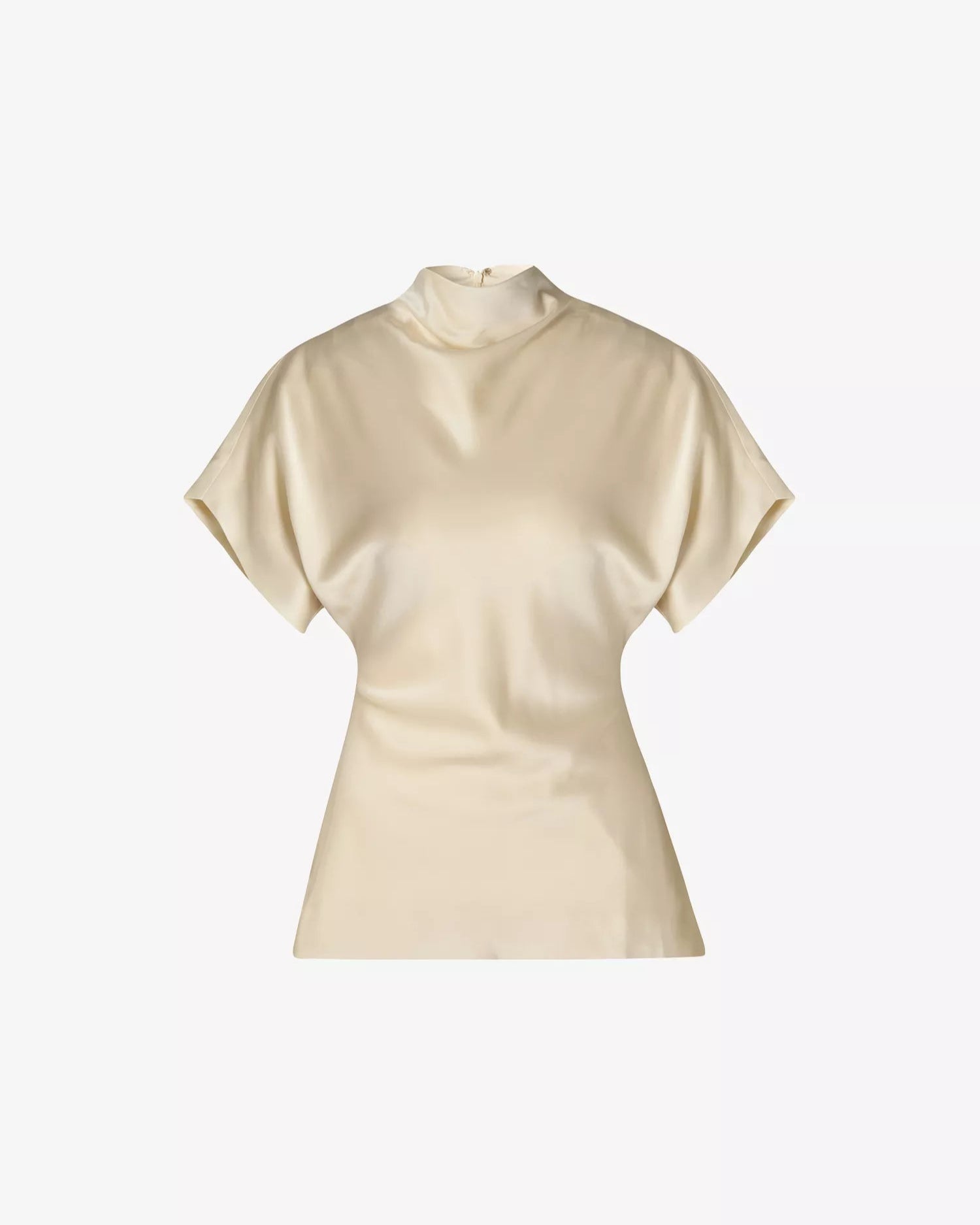 Draped Short-Sleeve Satin Blouse