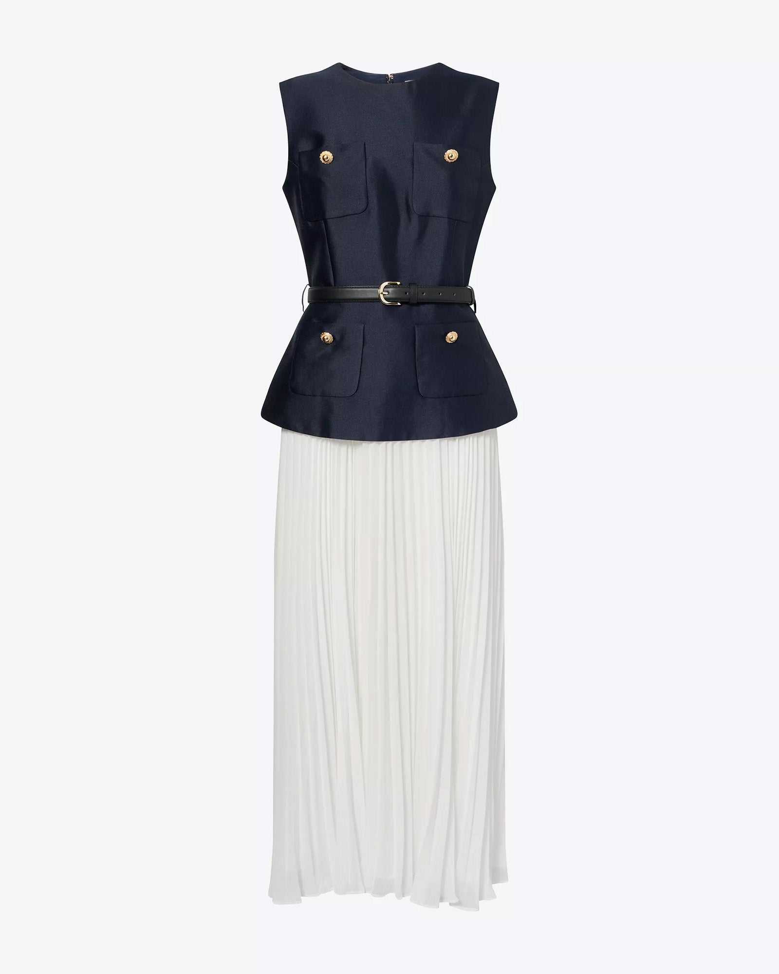 Pleated Sleeveless Woven Midi Dress