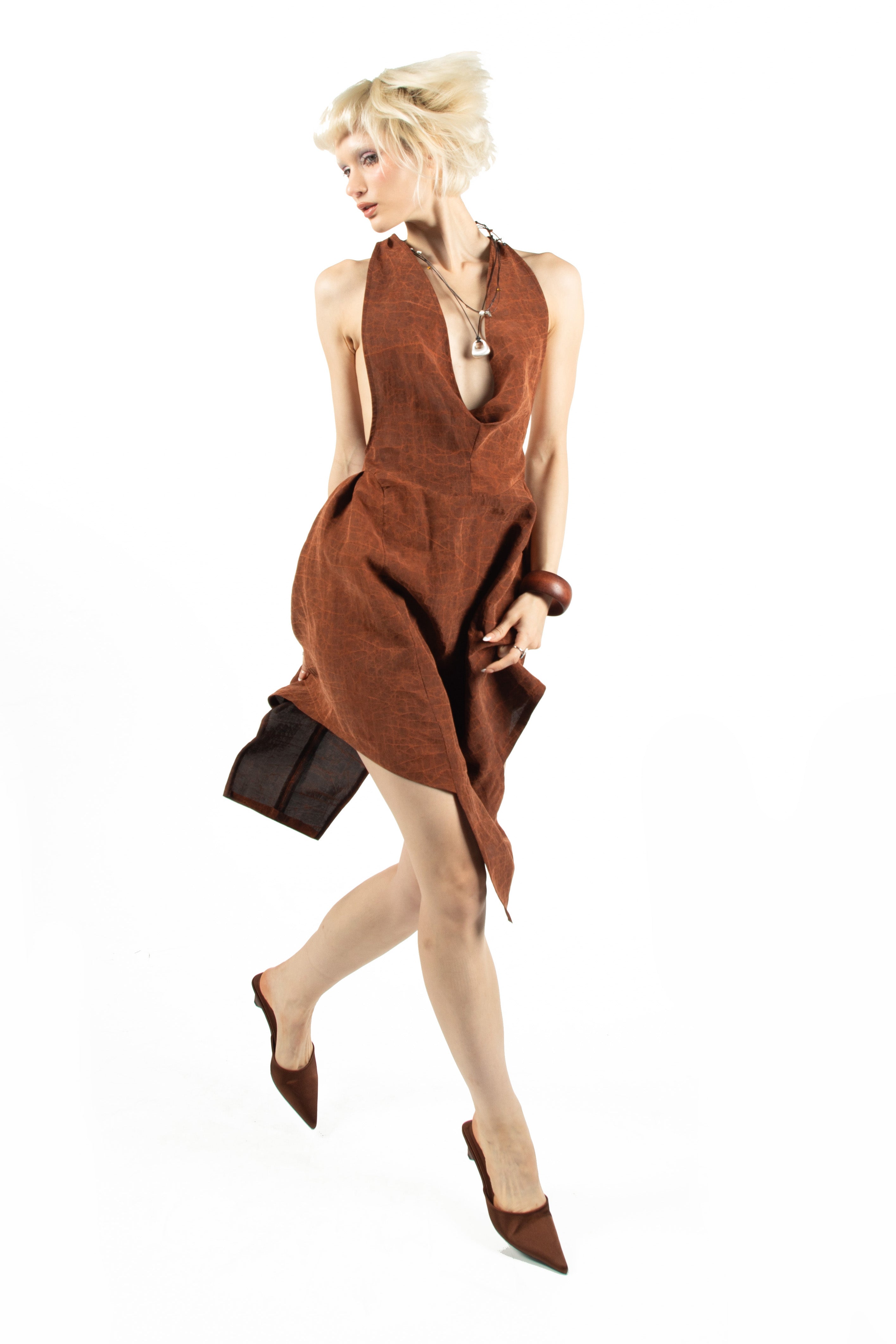 Monstera Pattern Silk Maxi Dress