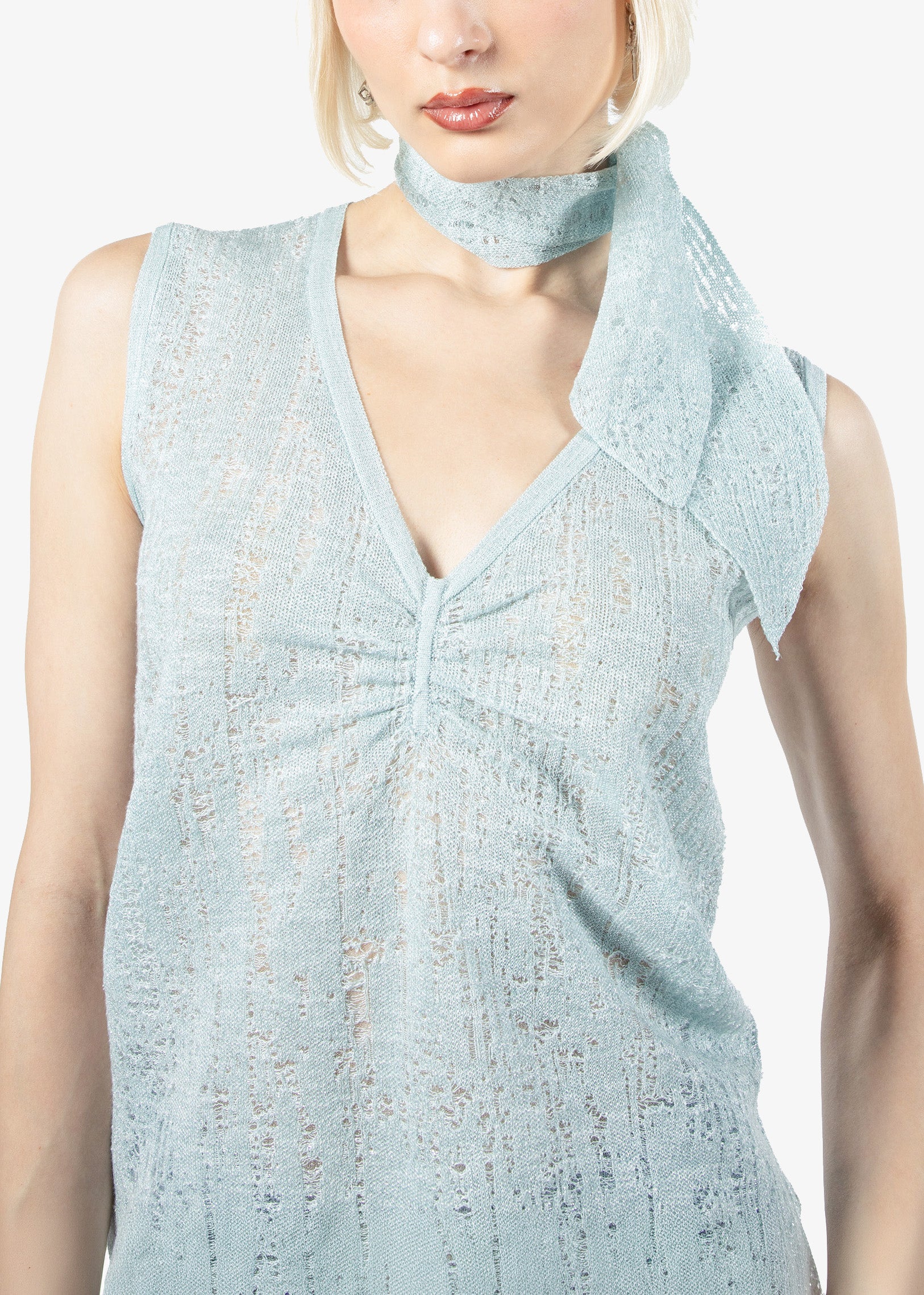 Light Blue Textured Knit Tank Top