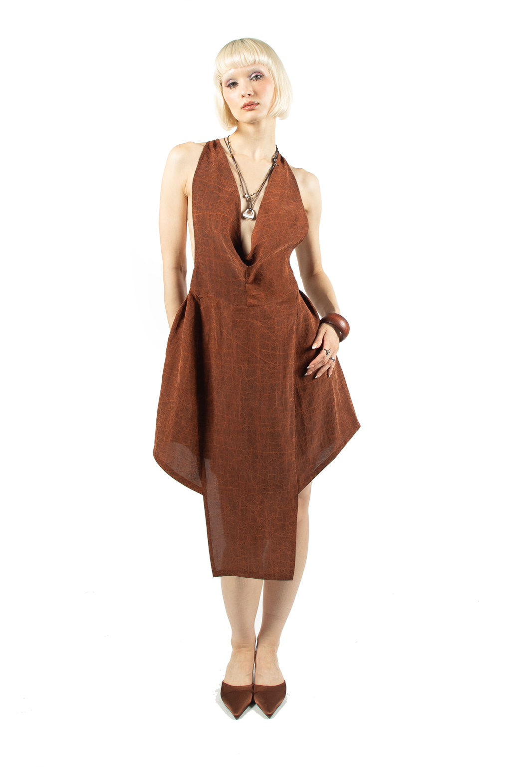 Monstera Pattern Silk Maxi Dress