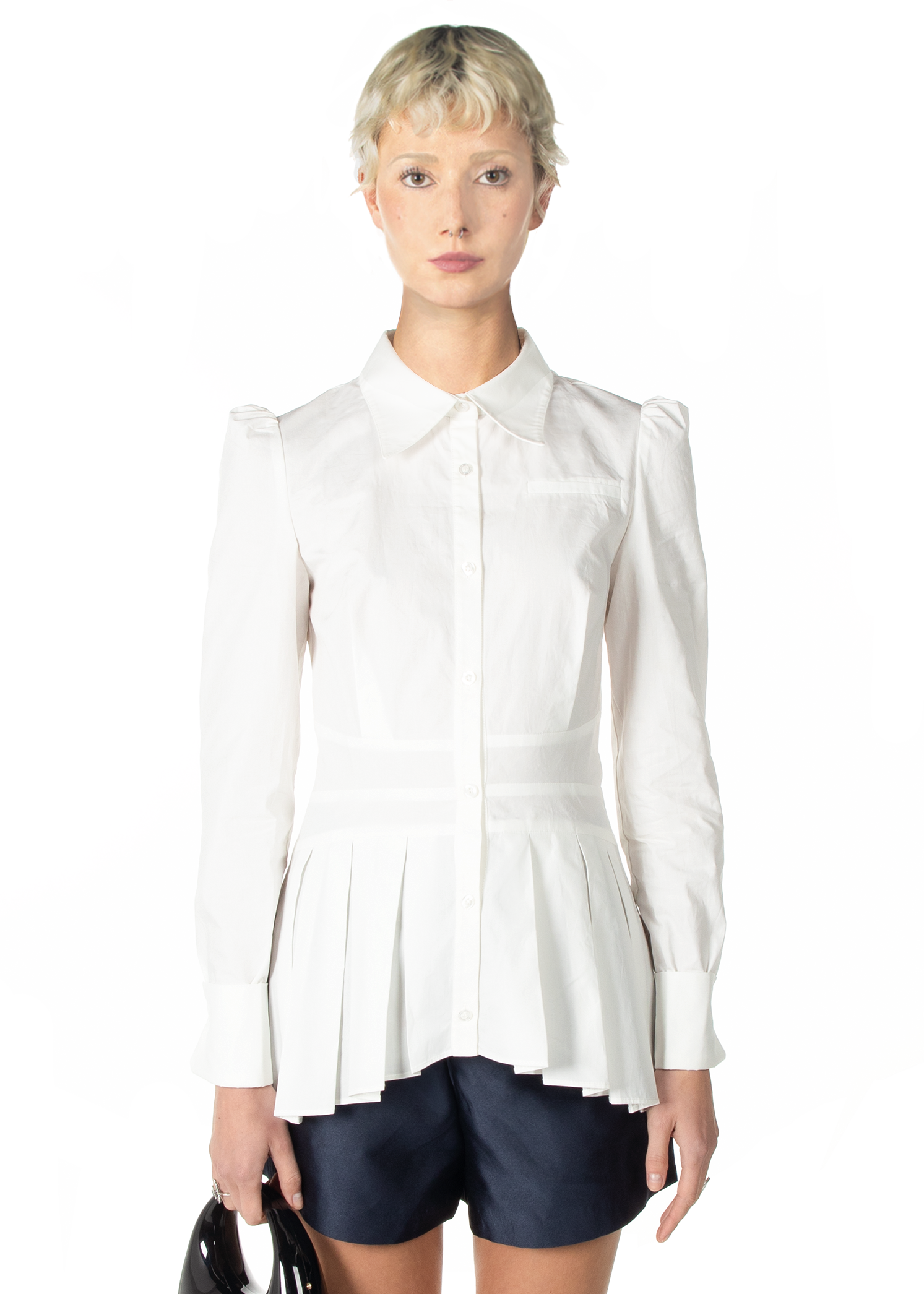 1. White Pleated Tailored Shirt – Pisces Era Collection SS24