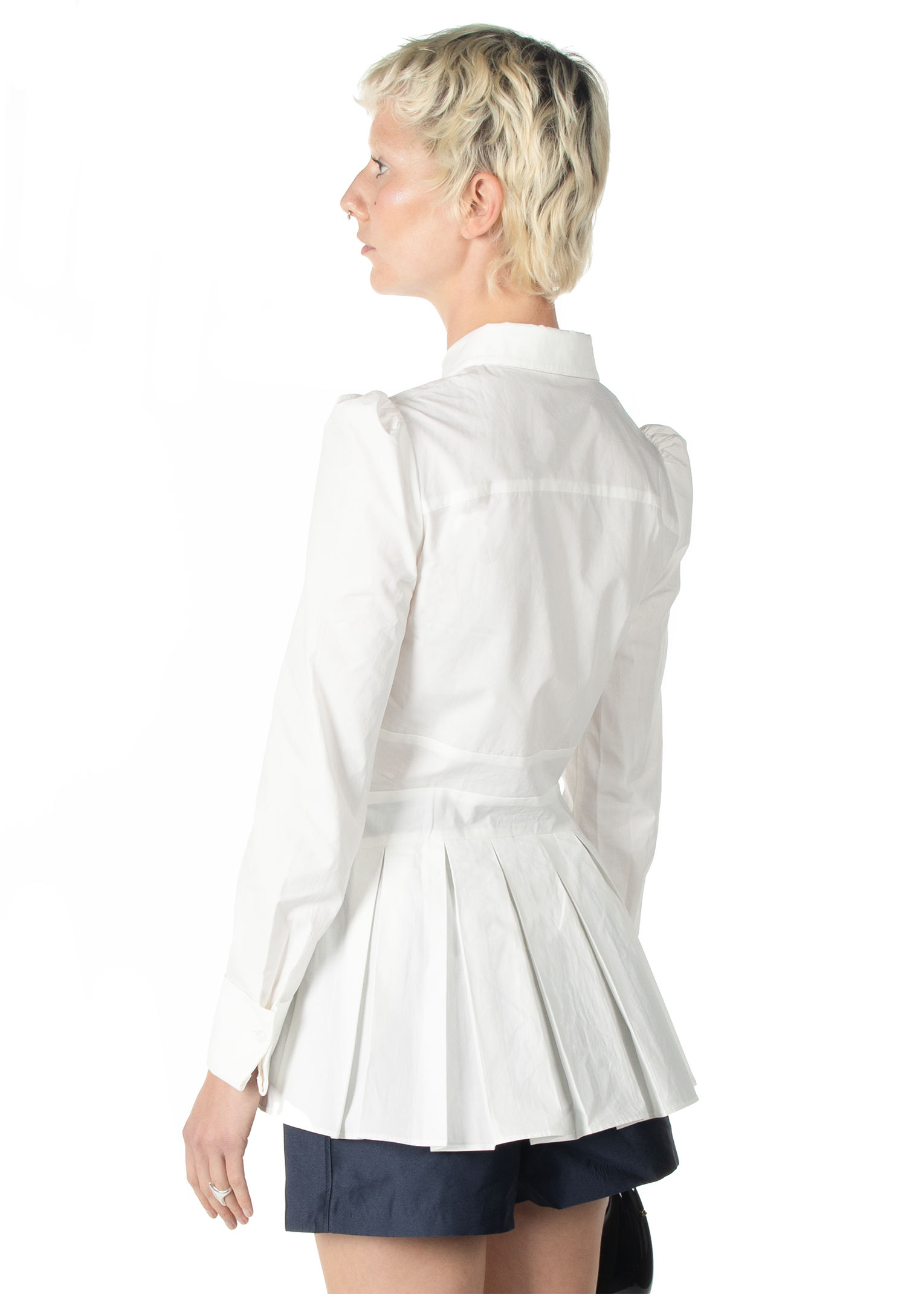 White Pleated Shirt Quarter Back