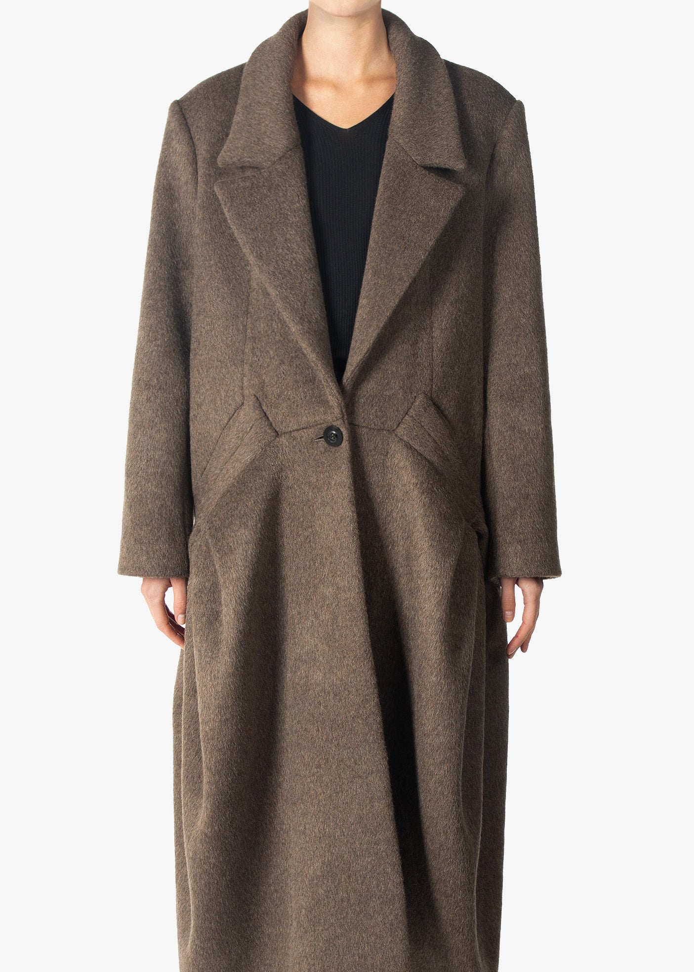 Brown pleated wool coated closeup