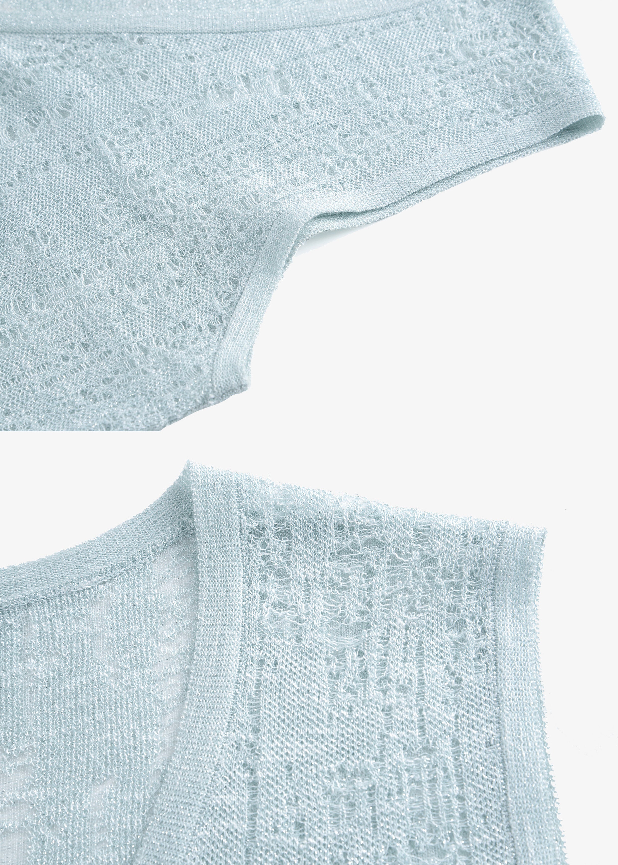 light blue knit top detail