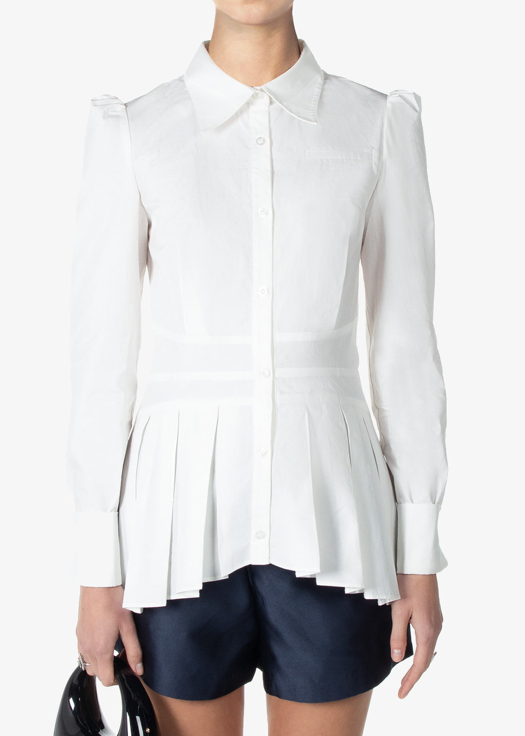 white pleated shirt front